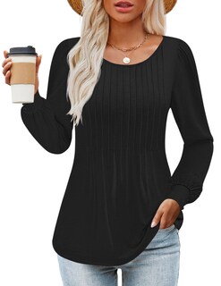 Foto 1 | Foto 1 | Blusa Túnica Plisada Con Cuello Redondo Y Manga Larga Zesica Para Mujer - Venta Internacional.