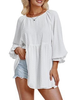Foto 1 | Foto 1 | Blusa Exlura Para Mujer, Diseño De Muñeca Con Lunares Suizos, Holgada, Color Blanco - Venta Internacional.