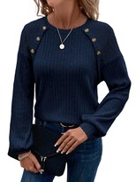 Jersey Acelitt Para Mujer, Talla Grande, Túnica, Detalle De Botones, Azul Marino - Venta Internacional.