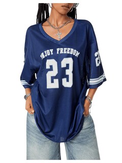 Foto 1 | Foto 1 | Camisa De Punto Soly Hux Para Mujer De Gran Tamaño Con Cuello En V, Color Azul Oscuro - Venta Internacional.