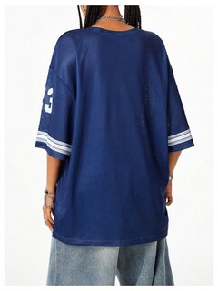 Foto 2 | Foto 2 | Camisa De Punto Soly Hux Para Mujer De Gran Tamaño Con Cuello En V, Color Azul Oscuro - Venta Internacional.