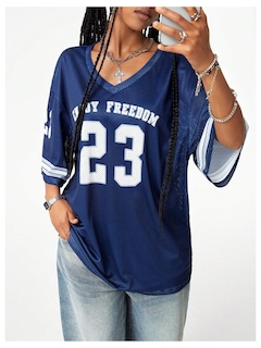 Foto 3 | Foto 3 | Camisa De Punto Soly Hux Para Mujer De Gran Tamaño Con Cuello En V, Color Azul Oscuro - Venta Internacional.