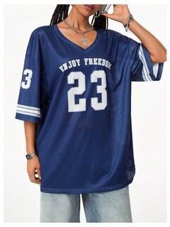 Foto 4 | Foto 4 | Camisa De Punto Soly Hux Para Mujer De Gran Tamaño Con Cuello En V, Color Azul Oscuro - Venta Internacional.