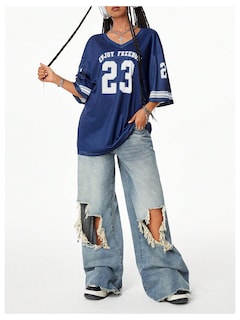 Foto 5 | Foto 5 | Camisa De Punto Soly Hux Para Mujer De Gran Tamaño Con Cuello En V, Color Azul Oscuro - Venta Internacional.