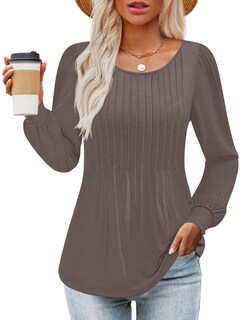 Foto 1 | Foto 1 | Camisas De Manga Larga Zesica Para Mujer, Otoño, Cuello Redondo, Color Café Y Gris - Venta Internacional.