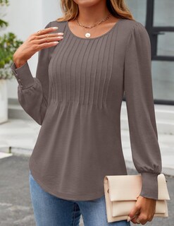 Foto 2 | Foto 2 | Camisas De Manga Larga Zesica Para Mujer, Otoño, Cuello Redondo, Color Café Y Gris - Venta Internacional.