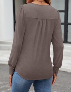 Foto 3 | Foto 3 | Camisas De Manga Larga Zesica Para Mujer, Otoño, Cuello Redondo, Color Café Y Gris - Venta Internacional.