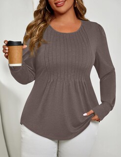 Foto 4 | Foto 4 | Camisas De Manga Larga Zesica Para Mujer, Otoño, Cuello Redondo, Color Café Y Gris - Venta Internacional.