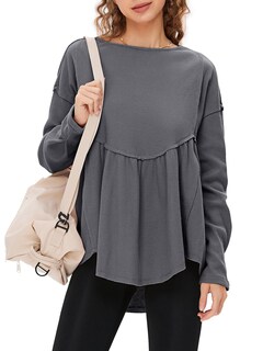 Foto 2 | Foto 2 | Camiseta Tipo Túnica Exlura De Punto Gofrado De Manga Larga Para Mujer, Color Gris Oscuro - Venta Internacional.