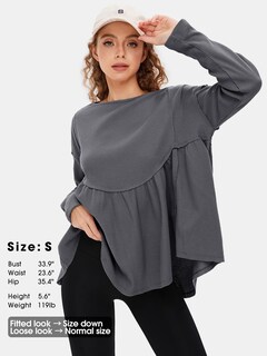 Foto 3 | Foto 3 | Camiseta Tipo Túnica Exlura De Punto Gofrado De Manga Larga Para Mujer, Color Gris Oscuro - Venta Internacional.