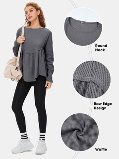 Foto 4 | Foto 4 | Camiseta Tipo Túnica Exlura De Punto Gofrado De Manga Larga Para Mujer, Color Gris Oscuro - Venta Internacional.