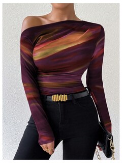Foto 3 | Foto 3 | Camiseta Floerns Para Mujer, Cuello Asimétrico Y2k, Naranja M - Venta Internacional.