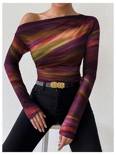 Foto 4 | Foto 4 | Camiseta Floerns Para Mujer, Cuello Asimétrico Y2k, Naranja M - Venta Internacional.