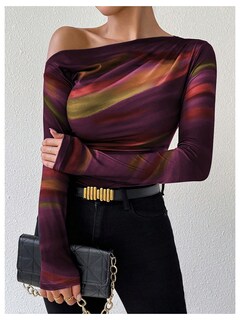 Foto 5 | Foto 5 | Camiseta Floerns Para Mujer, Cuello Asimétrico Y2k, Naranja M - Venta Internacional.