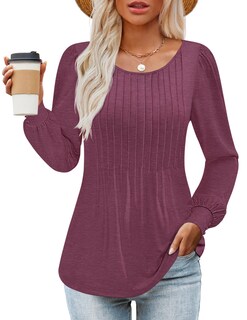 Foto 1 | Foto 1 | Camisas De Manga Larga Zesica Para Mujer De Otoño Con Cuello Redondo Fucsia - Venta Internacional.