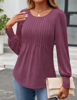 Foto 2 | Foto 2 | Camisas De Manga Larga Zesica Para Mujer De Otoño Con Cuello Redondo Fucsia - Venta Internacional.