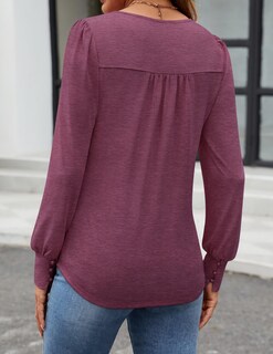 Foto 3 | Foto 3 | Camisas De Manga Larga Zesica Para Mujer De Otoño Con Cuello Redondo Fucsia - Venta Internacional.