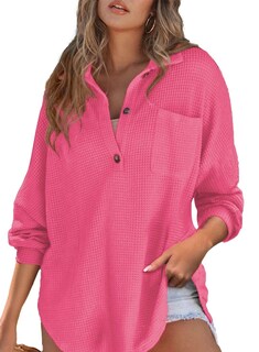 Foto 1 | Foto 1 | Camisa Astylish Para Mujer, Cuello En V, Cuello En V, Manga Larga, Rojo Rosa - Venta Internacional.