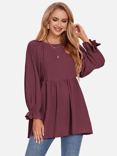 Foto 2 | Foto 2 | Blusa Exlura Babydoll Con Lunares Suizos Para Mujer, Holgada, Color Rojo Vino - Venta Internacional.
