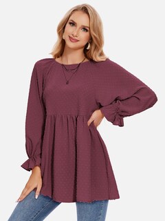 Foto 3 | Foto 3 | Blusa Exlura Babydoll Con Lunares Suizos Para Mujer, Holgada, Color Rojo Vino - Venta Internacional.
