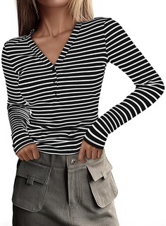 Foto 1 | Foto 1 | Camisa Acelit Para Mujer, Talla Grande, Manga Larga, Cuello En V, A Rayas - Venta Internacional.