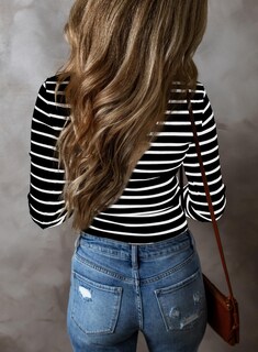 Foto 2 | Foto 2 | Camisa Acelit Para Mujer, Talla Grande, Manga Larga, Cuello En V, A Rayas - Venta Internacional.