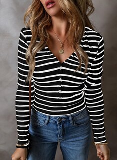 Foto 3 | Foto 3 | Camisa Acelit Para Mujer, Talla Grande, Manga Larga, Cuello En V, A Rayas - Venta Internacional.