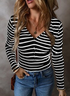 Foto 4 | Foto 4 | Camisa Acelit Para Mujer, Talla Grande, Manga Larga, Cuello En V, A Rayas - Venta Internacional.