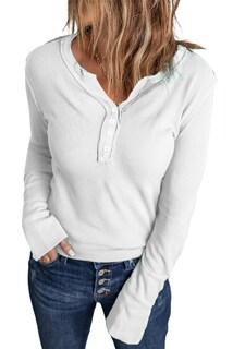 Foto 1 | Foto 1 | Camisa Acelit De Punto Henley Waffle De Manga Larga Para Mujer, Color Blanco - Venta Internacional.