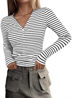 Foto 1 | Foto 1 | Camisa Acelit Para Mujer, Casual, De Otoño, Manga Larga, Cuello En V, Negro Y Blanco - Venta Internacional.