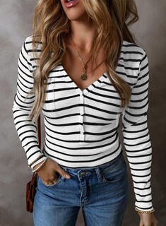 Foto 4 | Foto 4 | Camisa Acelit Para Mujer, Casual, De Otoño, Manga Larga, Cuello En V, Negro Y Blanco - Venta Internacional.