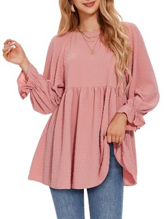 Foto 1 | Foto 1 | Camiseta Exlura De Manga Larga Para Mujer, Manga Larga Con Lunares Suizos, Rosa Peplum - Venta Internacional.