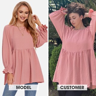 Foto 2 | Foto 2 | Camiseta Exlura De Manga Larga Para Mujer, Manga Larga Con Lunares Suizos, Rosa Peplum - Venta Internacional.