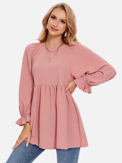 Foto 3 | Foto 3 | Camiseta Exlura De Manga Larga Para Mujer, Manga Larga Con Lunares Suizos, Rosa Peplum - Venta Internacional.