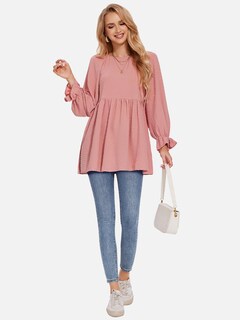 Foto 4 | Foto 4 | Camiseta Exlura De Manga Larga Para Mujer, Manga Larga Con Lunares Suizos, Rosa Peplum - Venta Internacional.