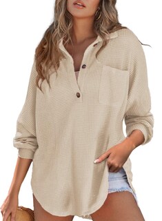 Foto 1 | Foto 1 | Camisa Astylish Henley Para Mujer, Manga Larga, Cuello En V, Punto Gofrado - Venta Internacional.