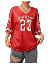 Camisas De Punto Soly Hux Para Mujer De Gran Tamaño Con Cuello En V Y Letra Roja - Venta Internacional.