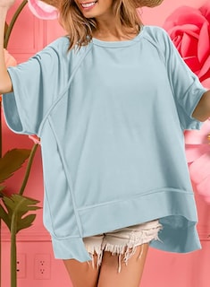 Foto 3 | Foto 3 | Camiseta Dokotoo Summer Casual Cuello Redondo Oversize Azul Para Mujer - Venta Internacional.
