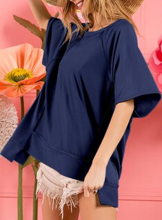 Foto 4 | Foto 4 | Camiseta Dokotoo De Algodón Para Mujer, Corte Holgado, Dobladillo Alto Y Bajo, Azul Marino - Venta Internacional.