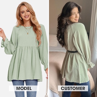 Foto 2 | Foto 2 | Blusa Exlura Para Mujer, Diseño De Muñeca Con Lunares Suizos, Holgada, Gris Y Verde - Venta Internacional.