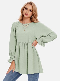 Foto 3 | Foto 3 | Blusa Exlura Para Mujer, Diseño De Muñeca Con Lunares Suizos, Holgada, Gris Y Verde - Venta Internacional.