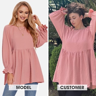 Foto 2 | Foto 2 | Blusa Exlura Para Mujer Swiss Dot Babydoll, Holgada, Rosa - Venta Internacional.