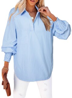 Foto 1 | Foto 1 | Blusa Elegante Para Mujer Con Puños Holgados A Rayas Azul Cielo M - Venta Internacional.
