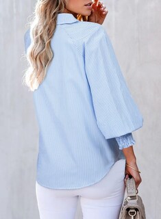 Foto 2 | Foto 2 | Blusa Elegante Para Mujer Con Puños Holgados A Rayas Azul Cielo M - Venta Internacional.