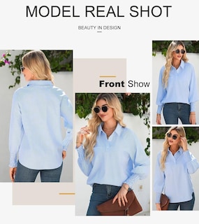 Foto 4 | Foto 4 | Blusa Elegante Para Mujer Con Puños Holgados A Rayas Azul Cielo M - Venta Internacional.