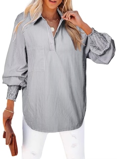 Foto 1 | Foto 1 | Blusa Elegante Para Mujer, Holgada, Con Puños, A Rayas, Negra, Mediana - Venta Internacional.