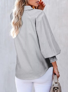 Foto 2 | Foto 2 | Blusa Elegante Para Mujer, Holgada, Con Puños, A Rayas, Negra, Mediana - Venta Internacional.
