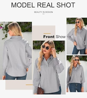 Foto 4 | Foto 4 | Blusa Elegante Para Mujer, Holgada, Con Puños, A Rayas, Negra, Mediana - Venta Internacional.