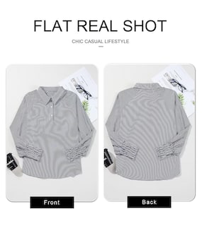Foto 5 | Foto 5 | Blusa Elegante Para Mujer, Holgada, Con Puños, A Rayas, Negra, Mediana - Venta Internacional.