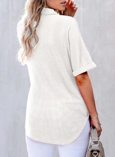 Foto 2 | Foto 2 | Camiseta Astylish Waffle de Punto Gofrado Cuello En V Blanco Henley para Mujer - Venta Internacional